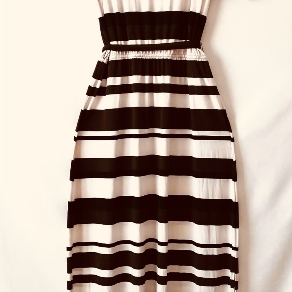 Chico's Classic Striped Black Brown and White Pattern Maxi Dress - Picture 5 of 11